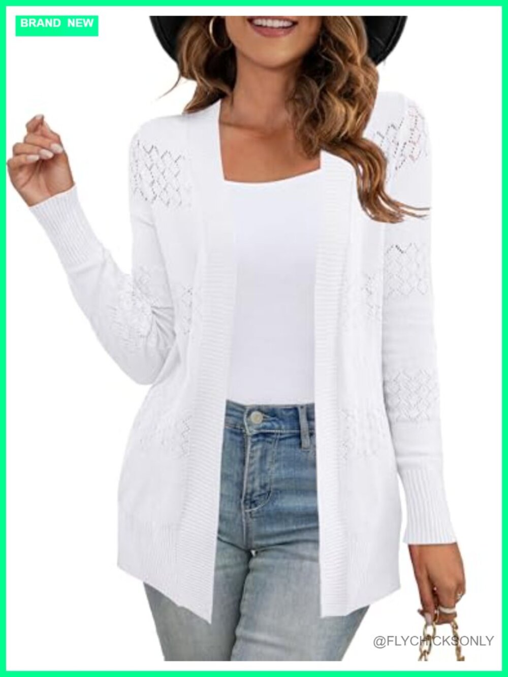 Boho Crochet Knit Cardigan Women's Open Front Long Sleeve V-Neck Lightweight